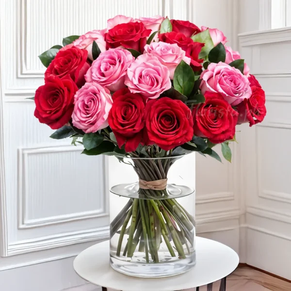 Red & Pink Roses Vase - Image 3