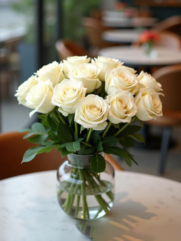 White Roses Vase