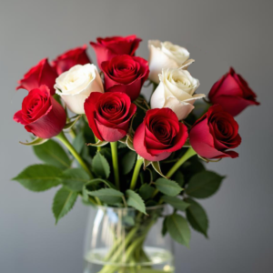 Red & White Roses Vase