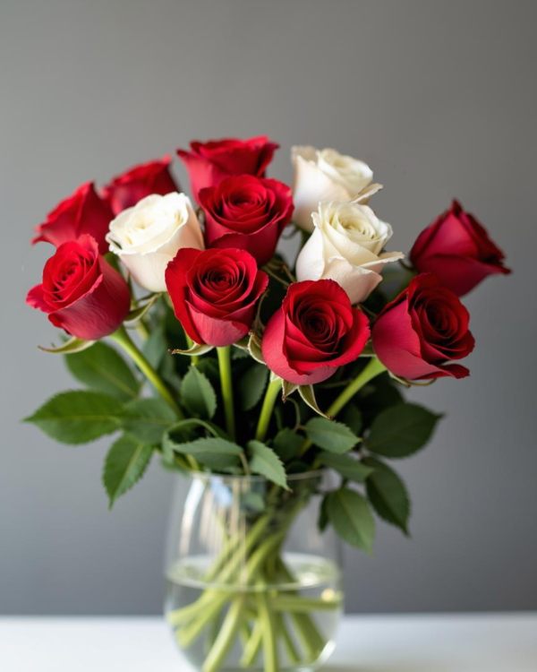 Red & White Roses Vase