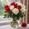 ⁦Red & White Roses Bouquet⁩ - الصورة ⁦4⁩