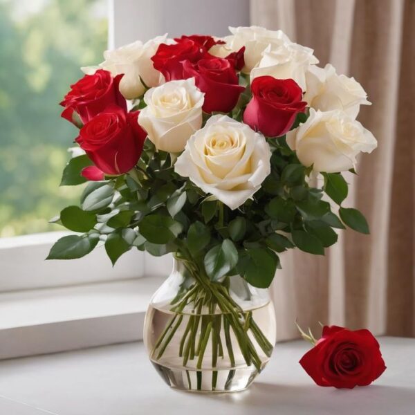 Red & White Roses Vase - Image 2