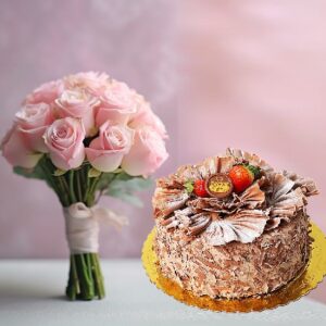 Roses & Black Forest Chocolate-Chips Cake