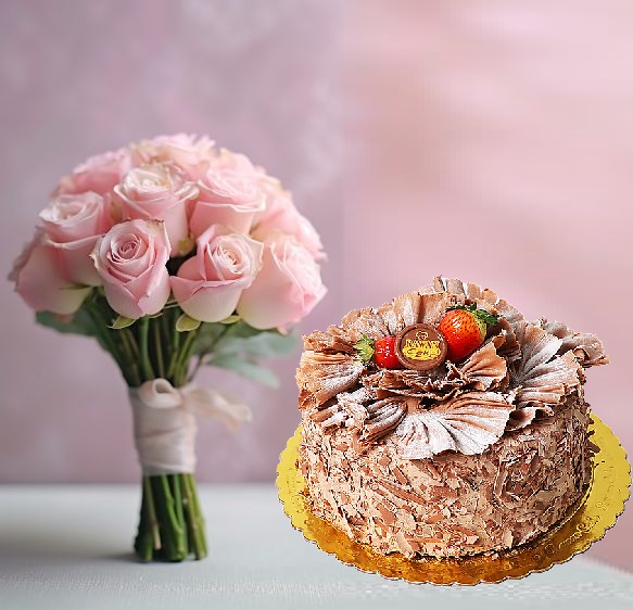 Roses & Black Forest Chocolate-Chips Cake