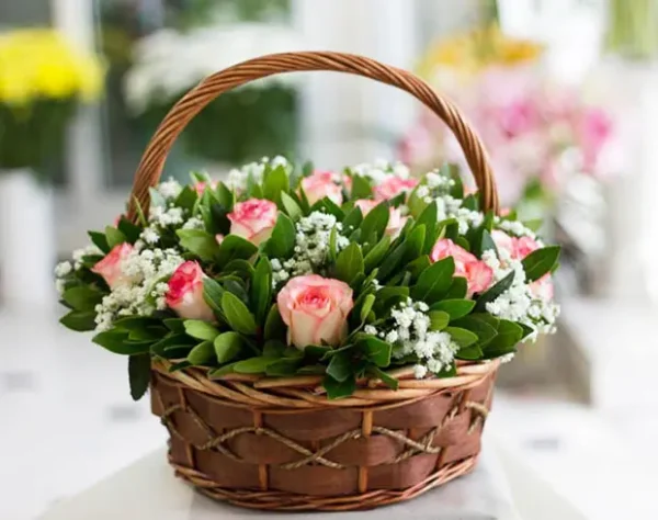 Blush & Green Basket Amman | WowWard Flower & Gift Delivery