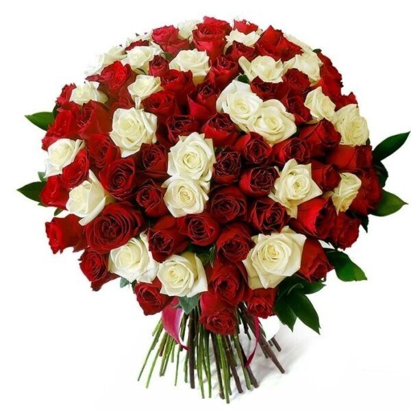 2-4.jpg 100 Red & White Roses Bouquet
