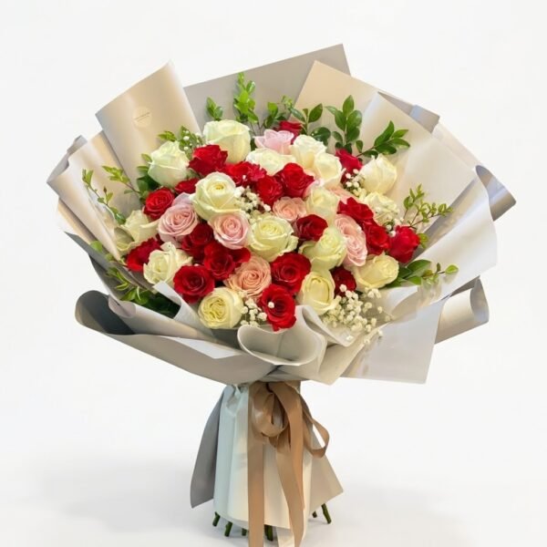 Red White & Pink Rose Bouquet Red White & Pink Rose Bouquet