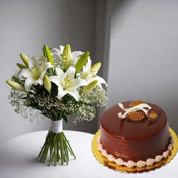 lily-roses-wafer-cake.jpg Lily Roses & Wafer Cake Amman | WowWard Flower & Gift Delivery